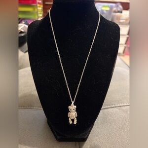 Articulated Teddy Bear Crystals Moveable Pendant Silver Chain Necklace 18” 4”ext